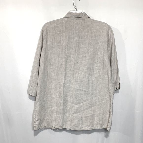 LINEN Button front top blouse chest pockets w buttons neutral color women’s sz L - Picture 2 of 11
